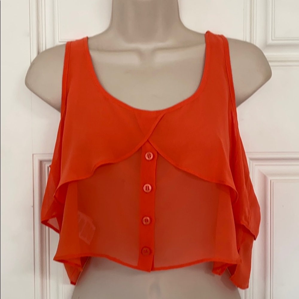 BCBG orange see-thru ruffle crop top
